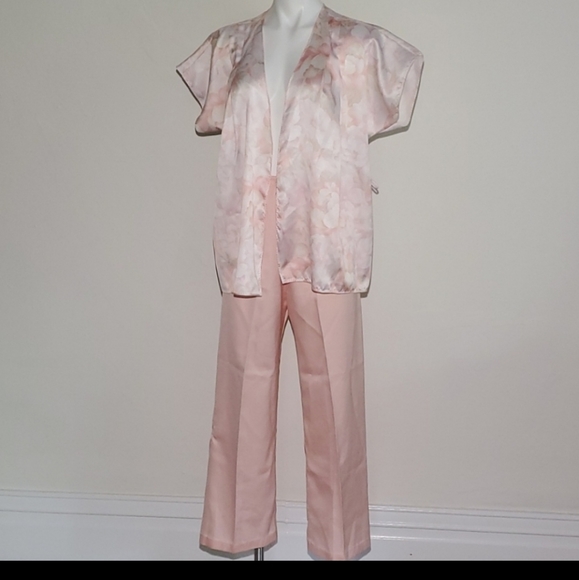 Halston III Pink Floral Pajama Set Vintage Size L - Picture 3 of 16